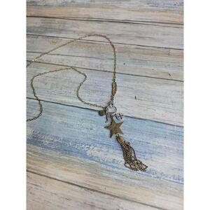 Lucky Brand 2 Tone Charms Tassel Americana Necklace 30" Long Chain NWOT